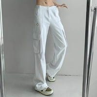 Ženske dukseve u boji Trendy Trendy Hlake Yoga Odeća za žene Ležerne prilike rastezljive visoke struke Comfy hlače širokokutna labava elastična vježba Bijela XL