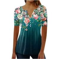 Hanas vrhovi ženske vintage stilske majice, cvijeće tiskano tunika bez rukava, seksi V-izrez labavi