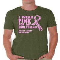 Neugodni stilovi Muške nose ružičastu za moju djevojku grafičku majicu na vrhu svijesti o raku dojke