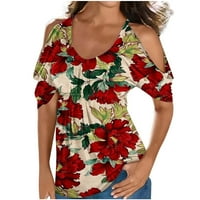 Žene ljetna casual majica plus veličina zatamnjena hladnim naramenim kratkim rukavima bluza boho cvijet