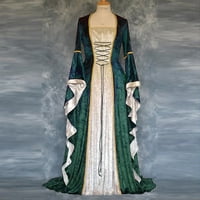 Hanas haljine Ženski zlatni baršunasti rukavac rukavac Vintage Court duga haljina zelena s