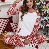Odeerbi božićne pidžame za žene O-izrez casual odijelo dvije duge hlače pulover dugih rukava patchwork