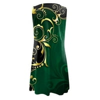 Haljine za žene tiskane okrugli dekolte a-line mini casual ljetna haljina bez rukava zelena 2xl
