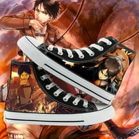 Anime Unise Attack na Titan platnene cipele Moda Cosplay čipke Up Skate Cipele High Top Tenisice Manga Attack na Titan Likovi Dizajn cipela Awesome Poklon za anime fanove, crni