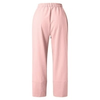 Hlače za žene Žene Ležerne prilike u boji labavi džepovi Elastične strugove Hlače Duge pantalone Ženske hlače Pink + US 2-4