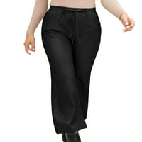 Yuemengxuan Popularne ženske moderske PU kožne hlače, pune boje elastične struke ravne pantalone