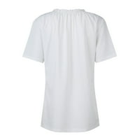 Ženski bluze V-izrez Slatka bluza Čvrsti ženski plus majice kratki rukav ljetni vrhovi bijeli 5xl