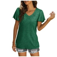 Ženski vrhovi ženske majice Ljetni rucfff majice kratkih rukava casual v-izrez Loose Basic Tops casual bluza Green XXL
