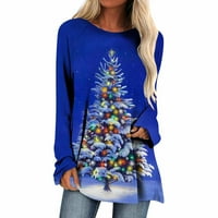 Božićni tunici za žene Modni novost Xmas Tree Ispis Crewneck Majica s dugim rukavima Božićno čišćenje