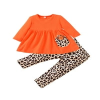 Canrulo Toddler Dojenčad Kids Baby Girls dugih rukava Pulover Leopard Print Hlače padaju narančasto
