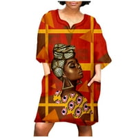 Wevens Plus Veličina $ $ Ženska moda Afrički vintage Print Srednji rukav V izrez Casual Mini haljina