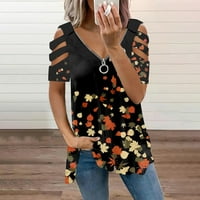 Leylayray ženska bluza Ženska modna casual patentni zatvarač s V-izrezom tiskani majica s kratkim rukavima
