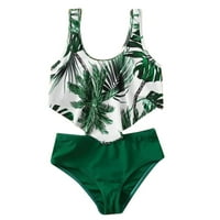 Djevojke kupaći kostim dva lista Ispis pune boje zelene kupaći kostimi, veličine 150