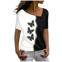 Apepal Womens Cvjetni print V-izrez Majice Short rukavi Loose FITS TUNIC TOPS Bluze White S