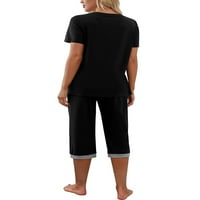 Ženska pidžama set kratki rukav V izrez majica Capri obrezane hlače za spavanje salon za spavanje