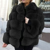 Absuyy zimski kaputi za žene casual solid color fau fur dugih rukava topla jakna crna veličina s