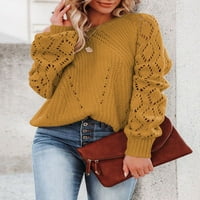 Eytino Ženske džempere Crochet šuplji izlaze Crewneck Dugi rukav Pletene džempere