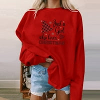 APEPAL ženski povremeni modni božićni tiskani pulover s dugim rukavima TOP crveni XL
