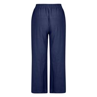 Žene Modne pune boje pamučne flasa elastične duge hlače plaže pantalone za slobodno vrijeme plava l