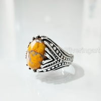 BumbleBee Jasper MANS prsten, prirodni bumbar Jasper, srebrni nakit, srebrni prsten, rođendanski poklon,