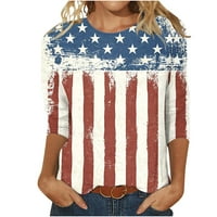 RUHIKU GW 4. jula TOP bluza za ženske modne kratke majice za vrat za vrat Retro okrugli vrat Američka zastava tiskani uzročni tee tunički pulover