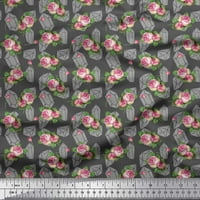 Soimoi Green Georgette Viskoza od listova tkanine i grandiflora ruže cvjetno tiskovina tkanine širom