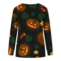 DUHERIFER Halloween Dukseri za žene plus veličine majica s dugim rukavima Crewneck Ispisani labavi ležerni