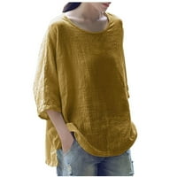 Ženska pamučna mješavina T-majice Okrugli rukav za vrat Osnovni tunik Tee majica Loose Fors Ležerna