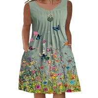 Haljina od Pfysere Plaža za dame cvjetni print prsluk midi haljina V izrez nagnuta ljuljačka haljina