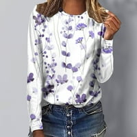 Flor vintage cvjetni print dugih rukava za žene Dressy casual crew vrat kratkih majica bluze labavi