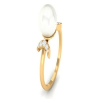 Slatkovodni biserni prsten s dijamantom za žene, june ring rođenja, 14k žuto zlato, US 5,00