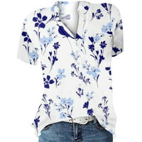 Huachen Womens Ljetni kratki rukav na majici na vrhu majice cvjetne žene ljetne poslovne majice