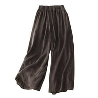 Atinetok hlače za dame ženske pantalone plus veličine udobne prozračne pamučne posteljine dvostruki sloj duge obrezirane hlače, casual solidne elastične struke džepne hlače kava