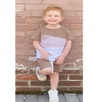 Coduop Toddler Baby Boys kratki rukav Stripe patchwork tees kratke hlače Outfit Set 1- godina