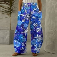 Symoidni ženske casual pantalone - Božićni vintage casual labave hlače casual široke noge pantalone hlače plavo l