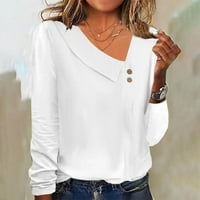 EFSTEB ženske tunike s dugim rukavima vrhovi čvrstog u boji FALD modni V-izrez opuštena lagana udobna bluza bijela xl