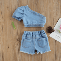 Baby Girl Denim kratke hlače Postavite jedno rabljene gornje košulje Jean Hrtks ljetne odjeće --- svijetloplava