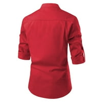 HGW košulje za muškarce modna muška udobna gornja gumba V izrez čvrsta boja Slim dugih rukava crvena