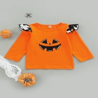 SUNISERY TODDLER Baby Girl Halloween Outfit Fall Ruffle Dugi rukav Crewneck Pumpkin Ghost Print Tee