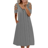 Ženska haljina za ljeto kratka haljina Visoke niske haljine za žene Žene V izrez Solid Color Color Color
