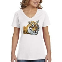 Xtrafly Odjeća za ženska glava tigarova glava portreta zoološka majica Wildlife Cat lav V-izrez
