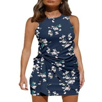 Ženska cvjetna mini spremnika haljina za casual bez rukava tamno plave s