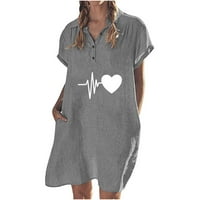 Ljetna košulja za ženske platnene pamučne majice Haljina rezervacija V izrez plaže haljine Grafički lagani sendur