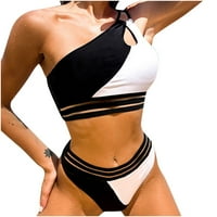 TAWOP kupaći kostimi za žene žene Seksi remen na rame Tri dva bikinija kupaća kostim crna 6