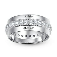 Ženski personalizirani srebrni prstenovi za žene ugravirana imena s kanalom Potpuštena okrugla rezaju