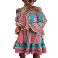 Colisha Women Ljeto plaža Sundress prugaste kratke haljine od ramena Mini haljina Ležerni odmor s dugim