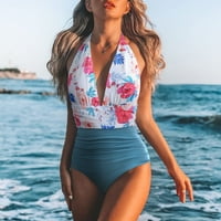 Lastsoso žene Halter Colorblock kupaći kostim ugrađeni push up ruched kupaći kostim modni trendi ljetni