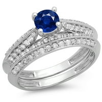 DazzlingRock kolekcija 14k Round Blue Sapphire & White Diamond Bridal Angažov prsten koji odgovara set