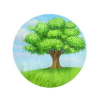 Okrugli plažni ručnik pokrivač crtanog ljetnog stabla na zelenoj livadi travi Landscape Hill Travel