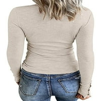 SDGHG ženske Henley majice, duglica s dugim rukavima niz punu boju Slim Fit vrhovi